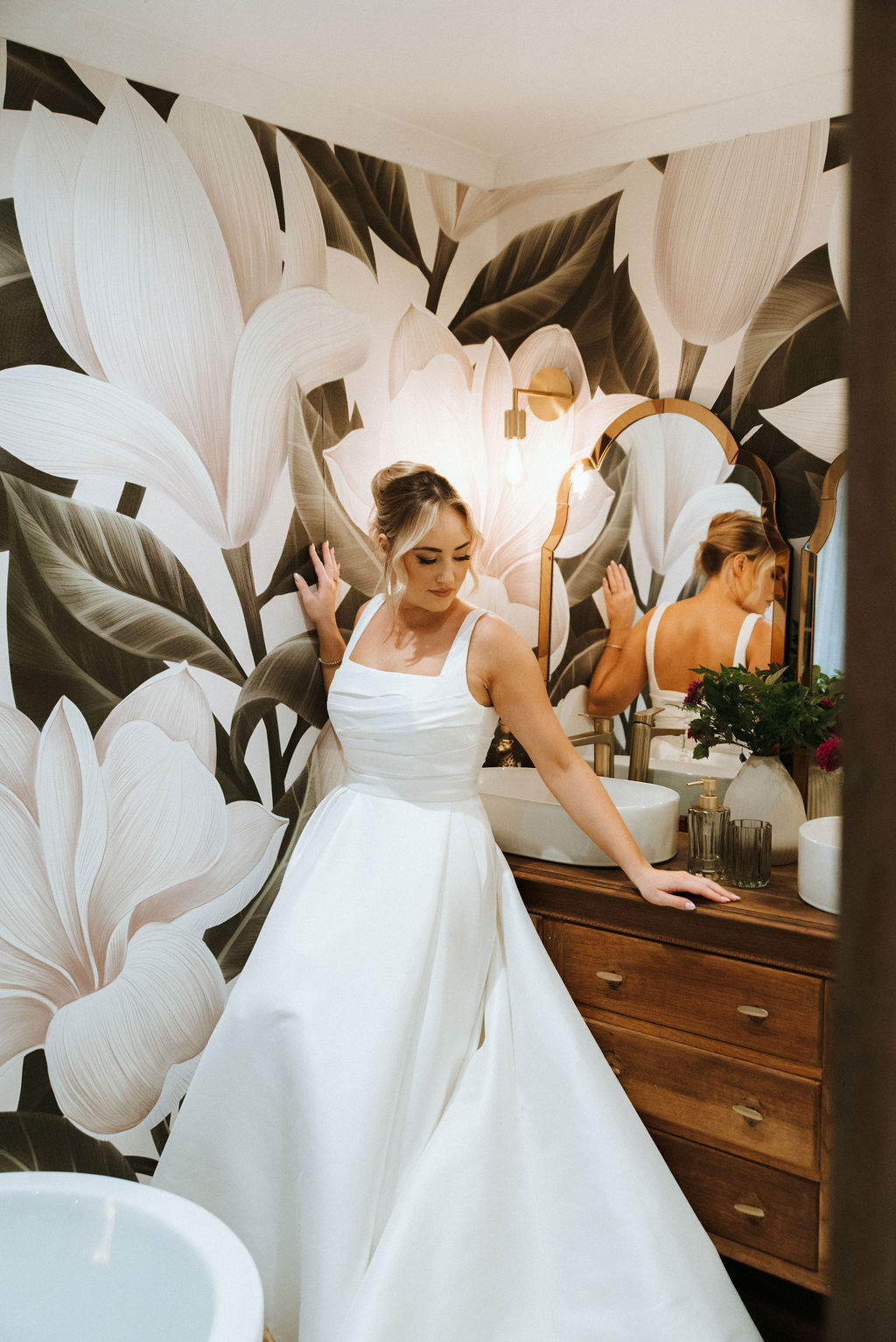 Custom Square Neck Wedding Dress with removable ball gown skirt