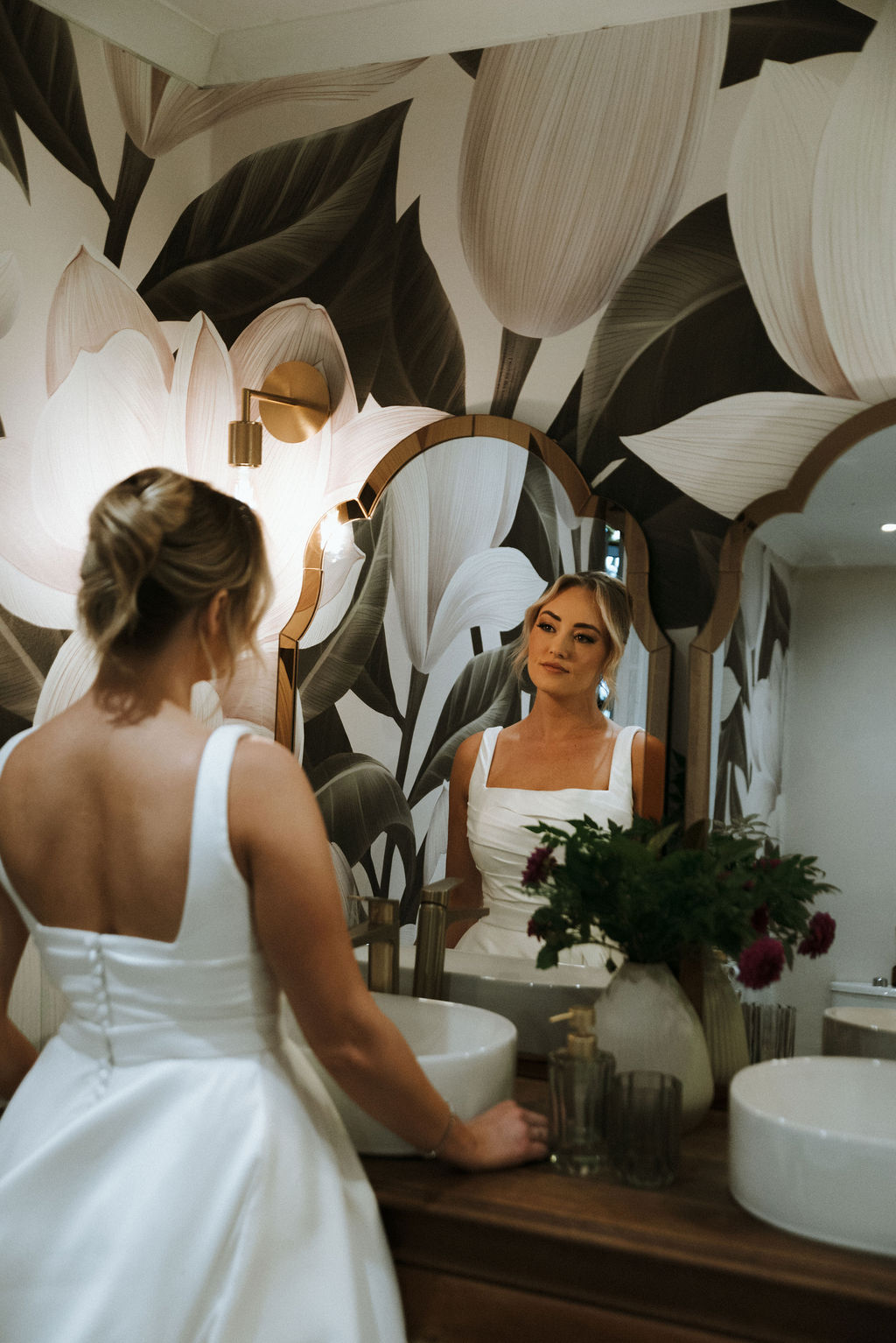Custom square neck wedding dress with ruched bodice detail