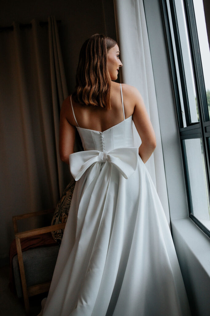 Simple Corset Wedding dress With Bow in Duchess Satin