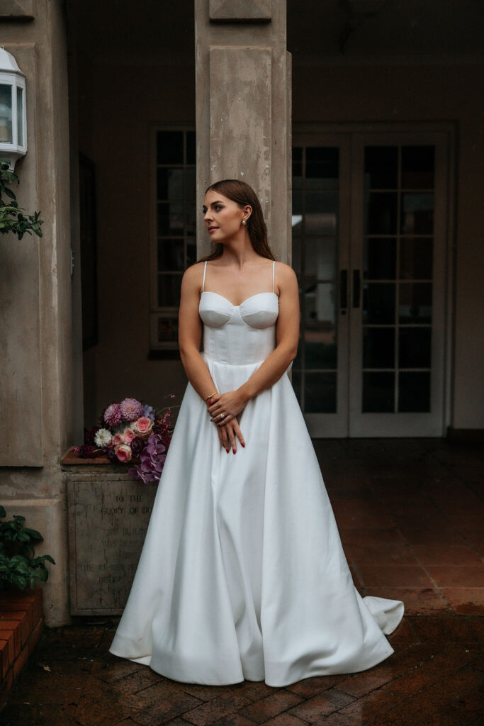 Elegant Satin Corset Wedding Dress with Ball Gown skirt