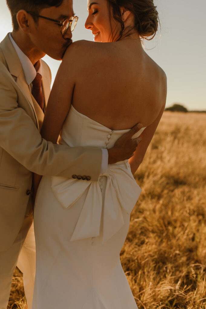 Simple Elegant Crepe Wedding Dress with Bow